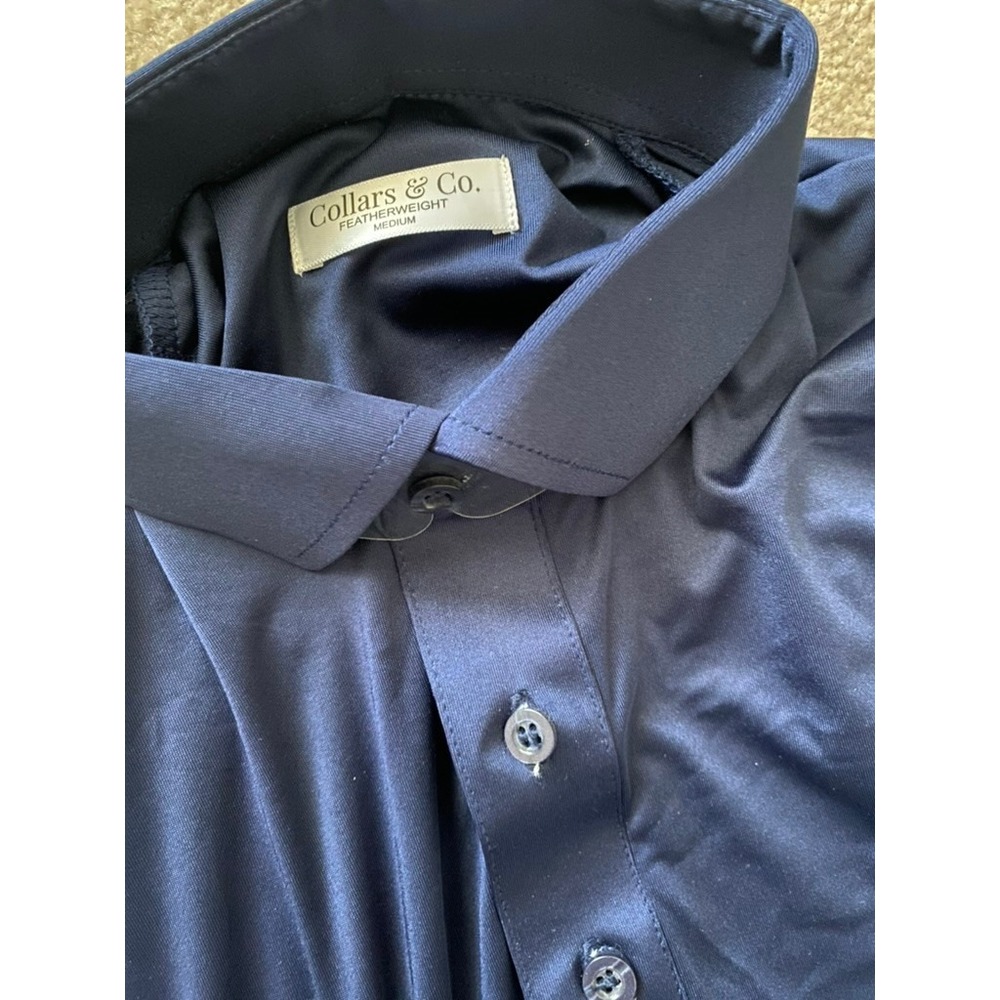 Collars & Co Featherweight Polo Mens M Navy Blue Firm Dress Collar Golf Casual